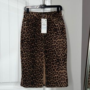 ZARA denim leopard midi skirt. NWT. Size small.